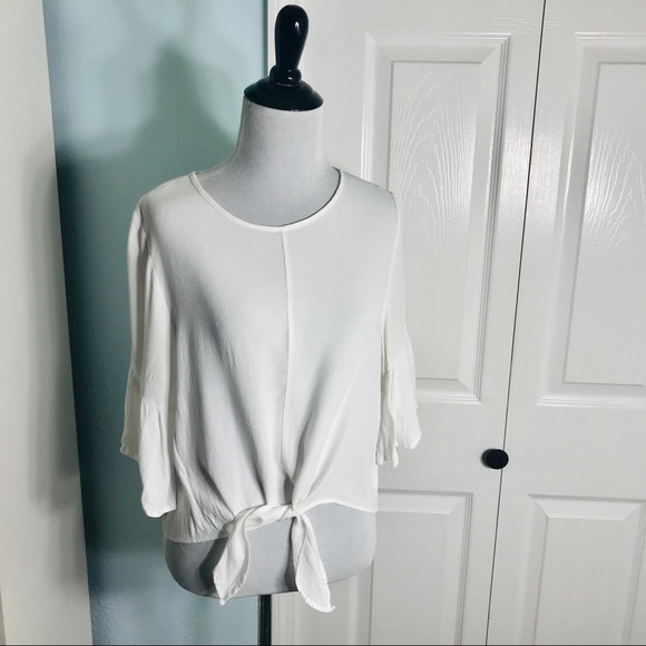 Altar’d State White Tie Front Flutter Sleeve Top Size Medium - Picture 3 of 8